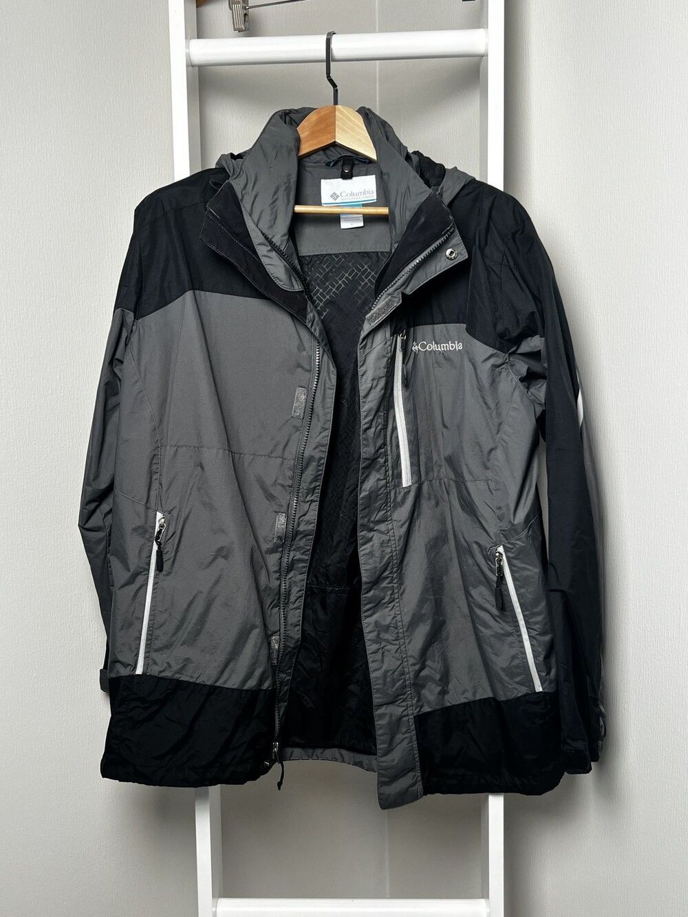 Columbia Mens L Interchange Jacket Gray Black Colorblock Waterproof Full Zip